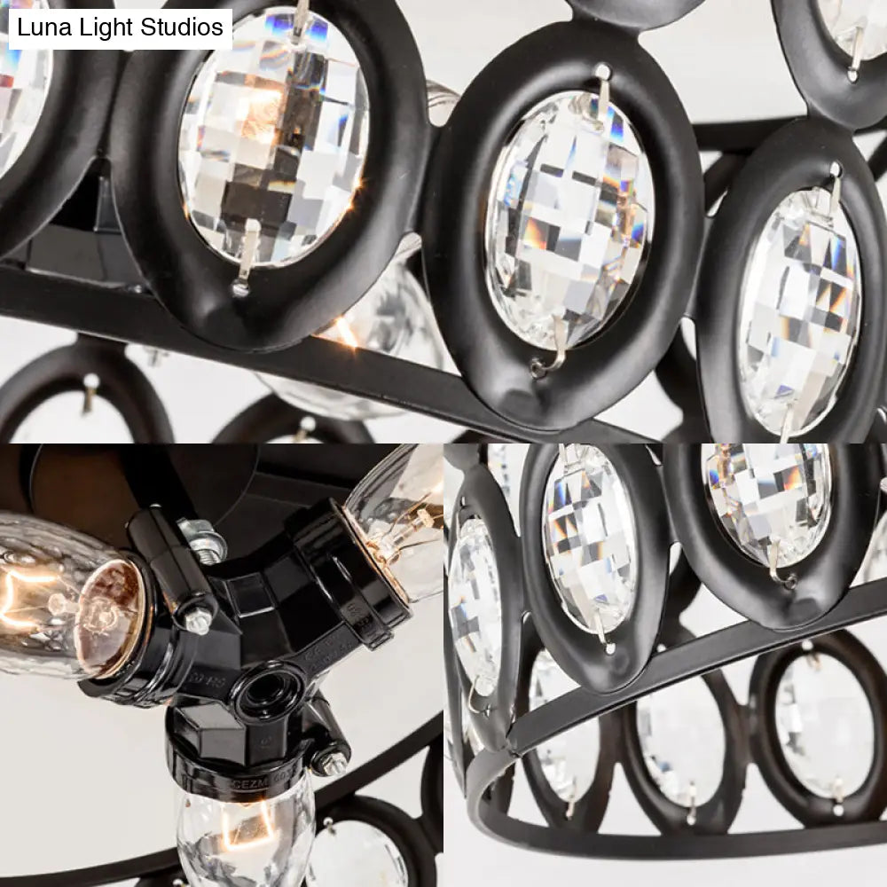 Contemporary 3-Light Metal And Crystal Flush Mount Ceiling Light (Black Cylinder Design)