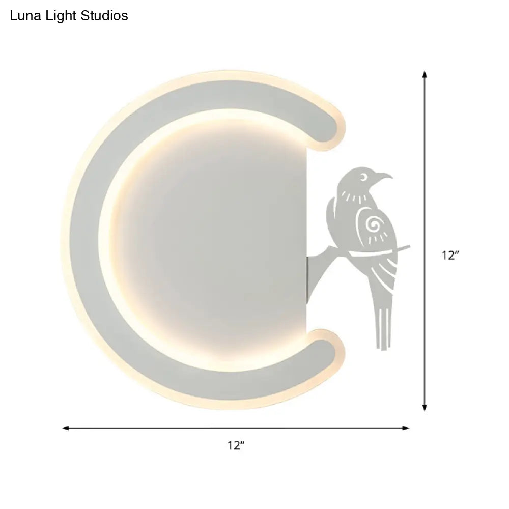 Contemporary Acrylic C-Shape Wall Sconce Light With Bird Design Led Lamp In Warm/White
