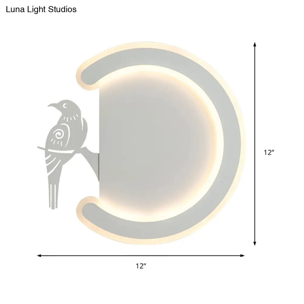 Contemporary Acrylic C-Shape Wall Sconce Light With Bird Design Led Lamp In Warm/White