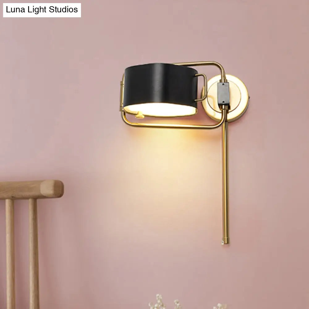 Contemporary Acrylic Led Drum Wall Sconce In Black Finish For Bedroom Lighting