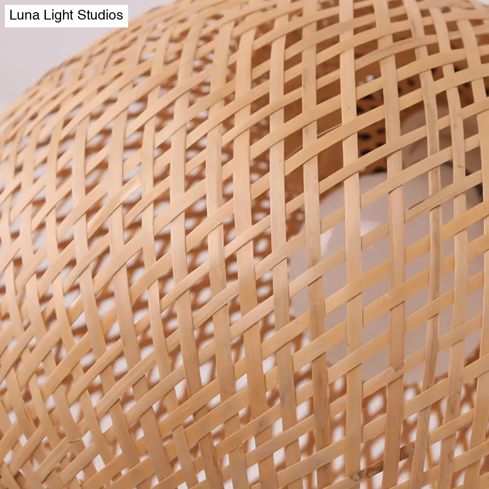 Contemporary Bamboo Globe Pendant Light Kit - Wood Hanging 12/14 Wide