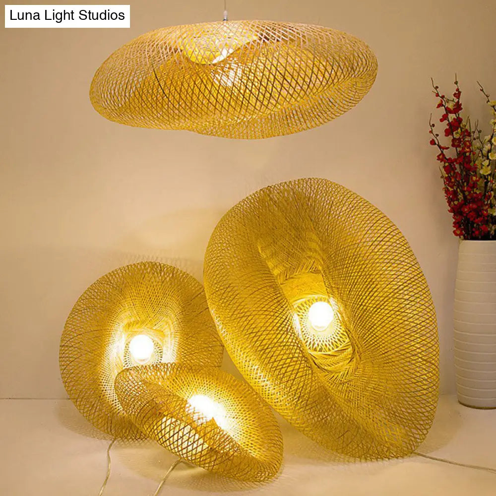 Contemporary Bamboo Pendant Light - Single-Bulb Wood Suspension For Restaurants