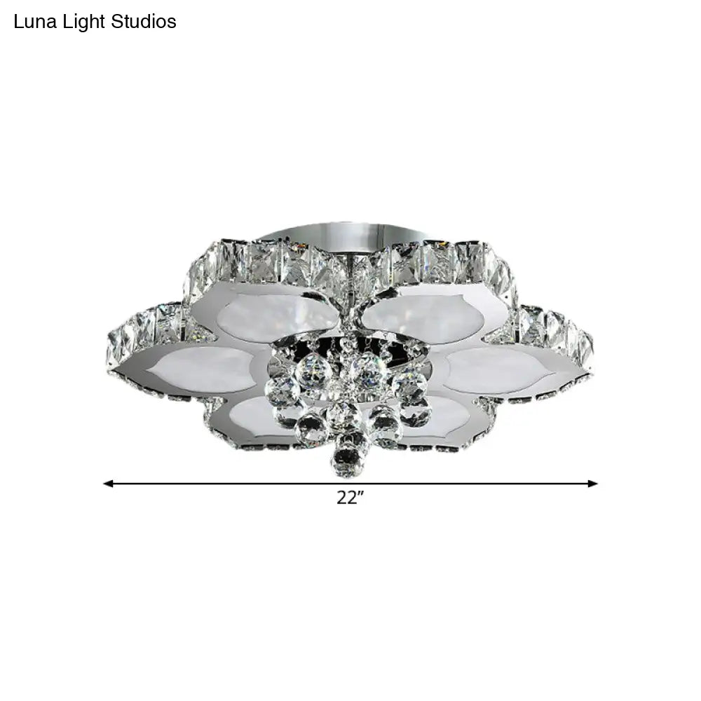 Contemporary Beveled Glass Lotus Led Flush Light In Chrome - Ideal For Bedroom 17’/22’ Wide