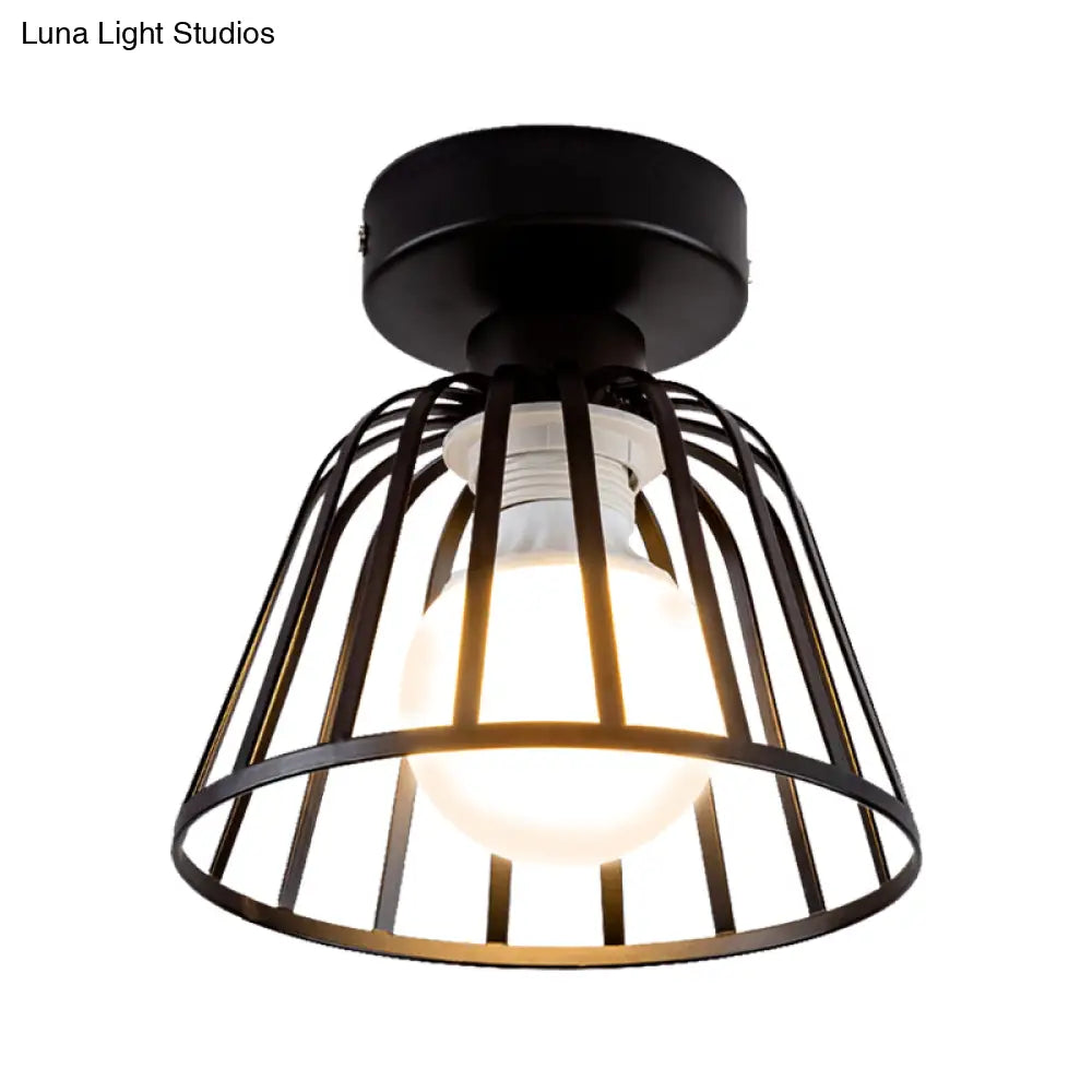 Contemporary Black/Gold Conical Flush Mount Ceiling Light For Staircases - Metal Fixture 1 Bulb
