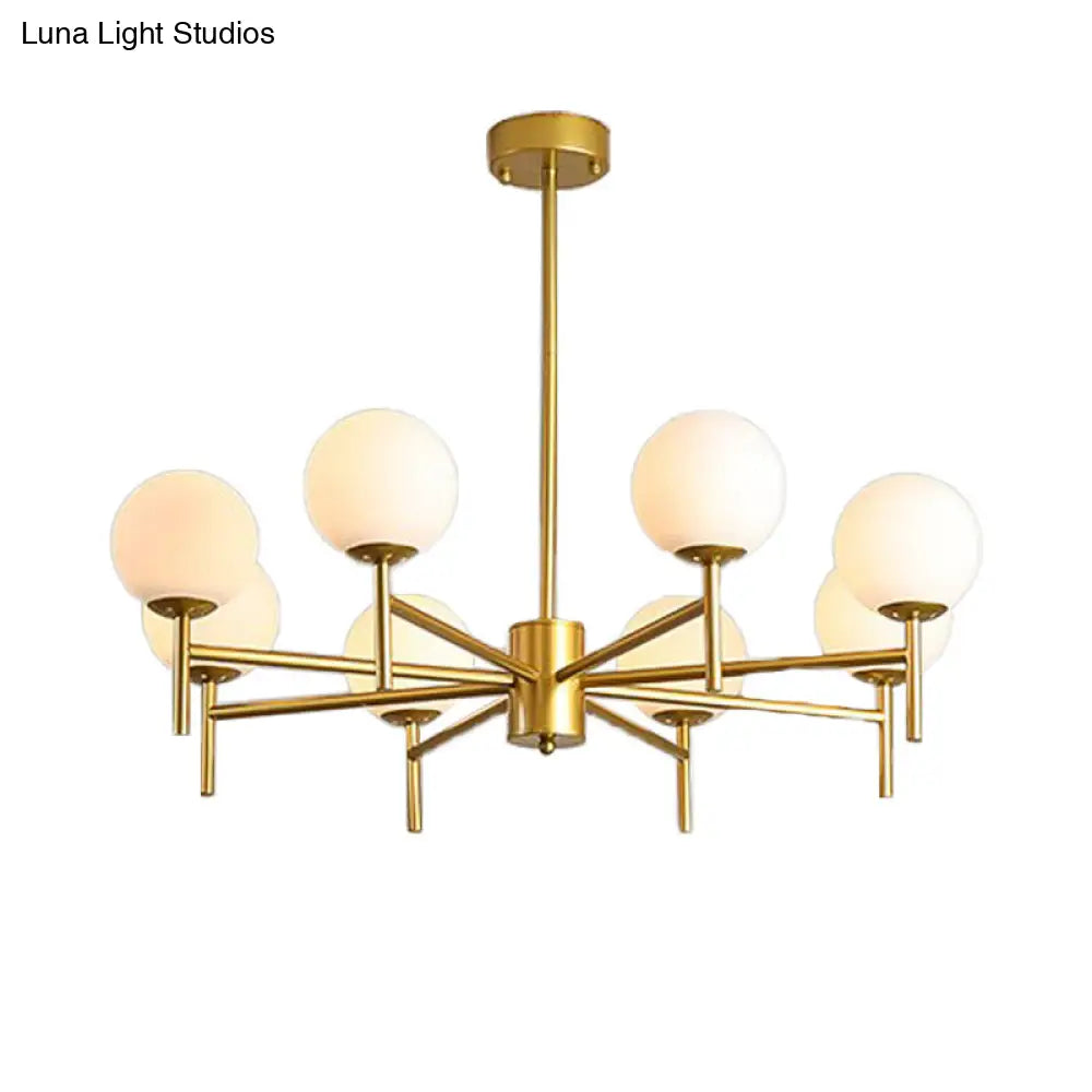 Contemporary Black/Gold Globe Chandelier with Radial Design - 6/8/9 Lights Milk Glass Hanging Lamp