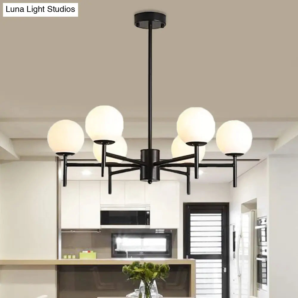 Contemporary Black/Gold Globe Chandelier with Radial Design - 6/8/9 Lights Milk Glass Hanging Lamp