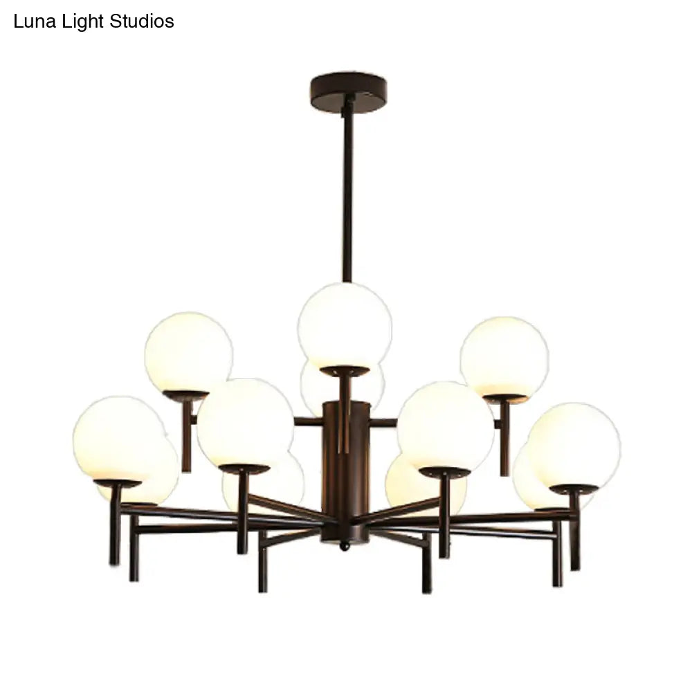 Contemporary Black/Gold Globe Chandelier with Radial Design - 6/8/9 Lights Milk Glass Hanging Lamp