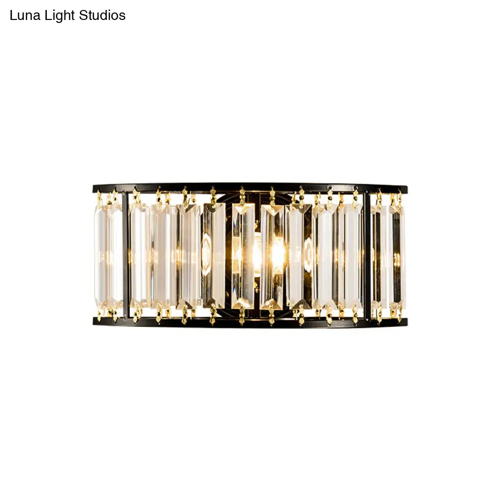 Contemporary Black/Gold Wall Lighting: Clear Crystal Half Cylinder Lamp With 1 Light