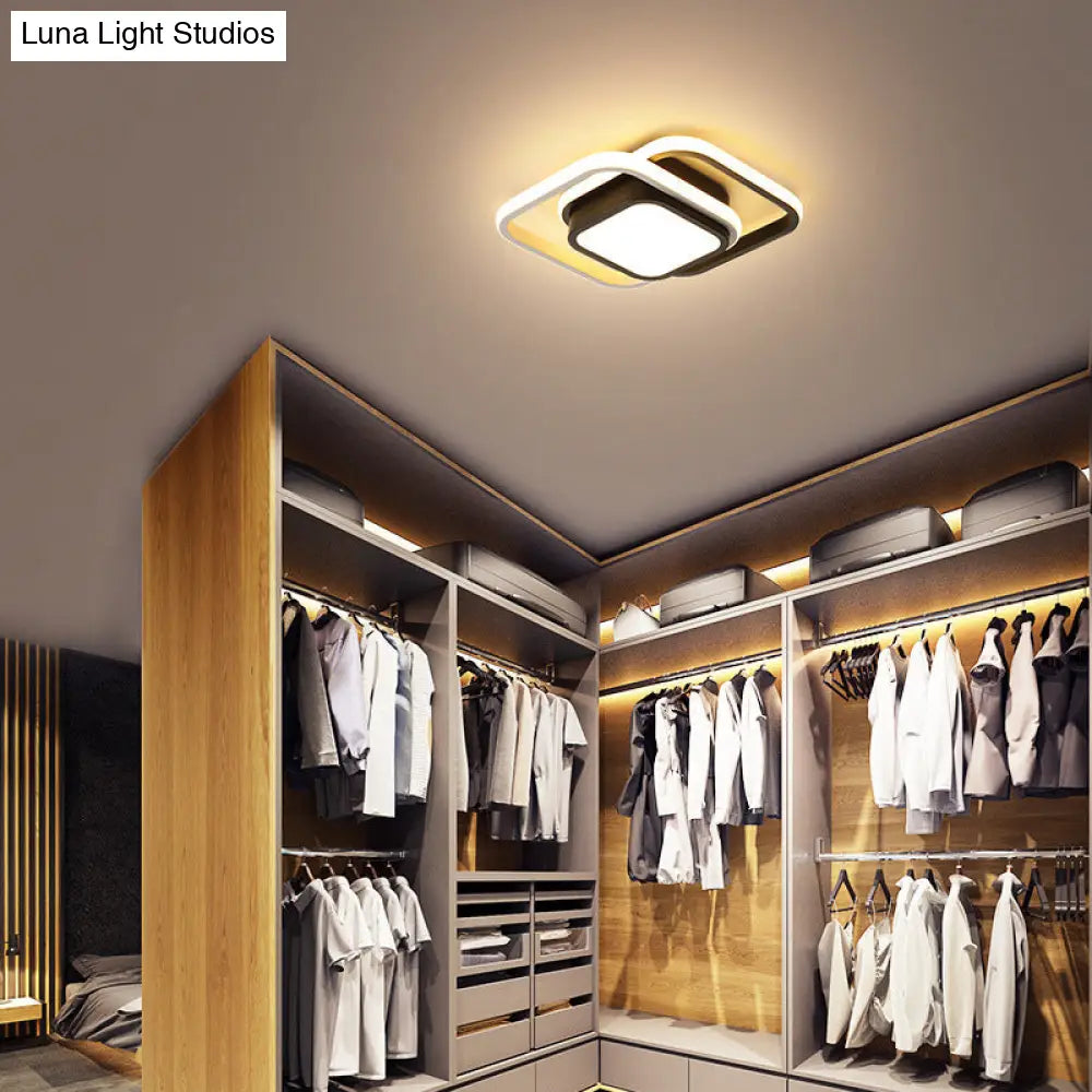 Contemporary Black Metal Led Ceiling Light Fixture - Round/Square Design With Warm/White/3 Color