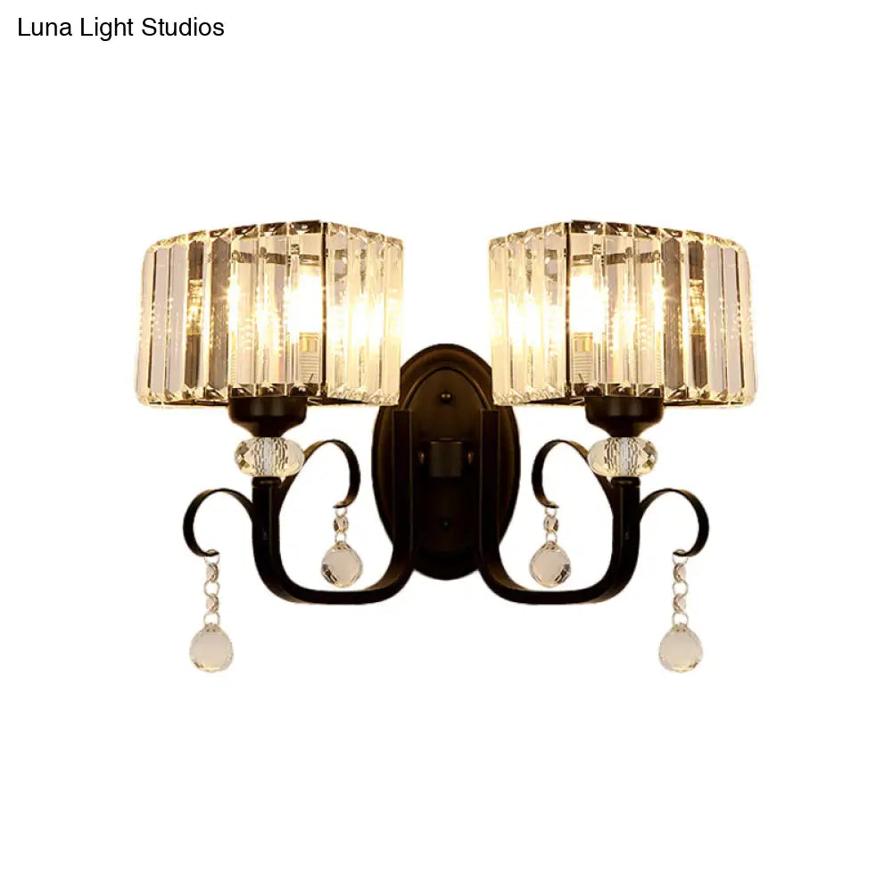Contemporary Black Metal Wall Sconce Light - Scrolling Arm Corridor Lamp