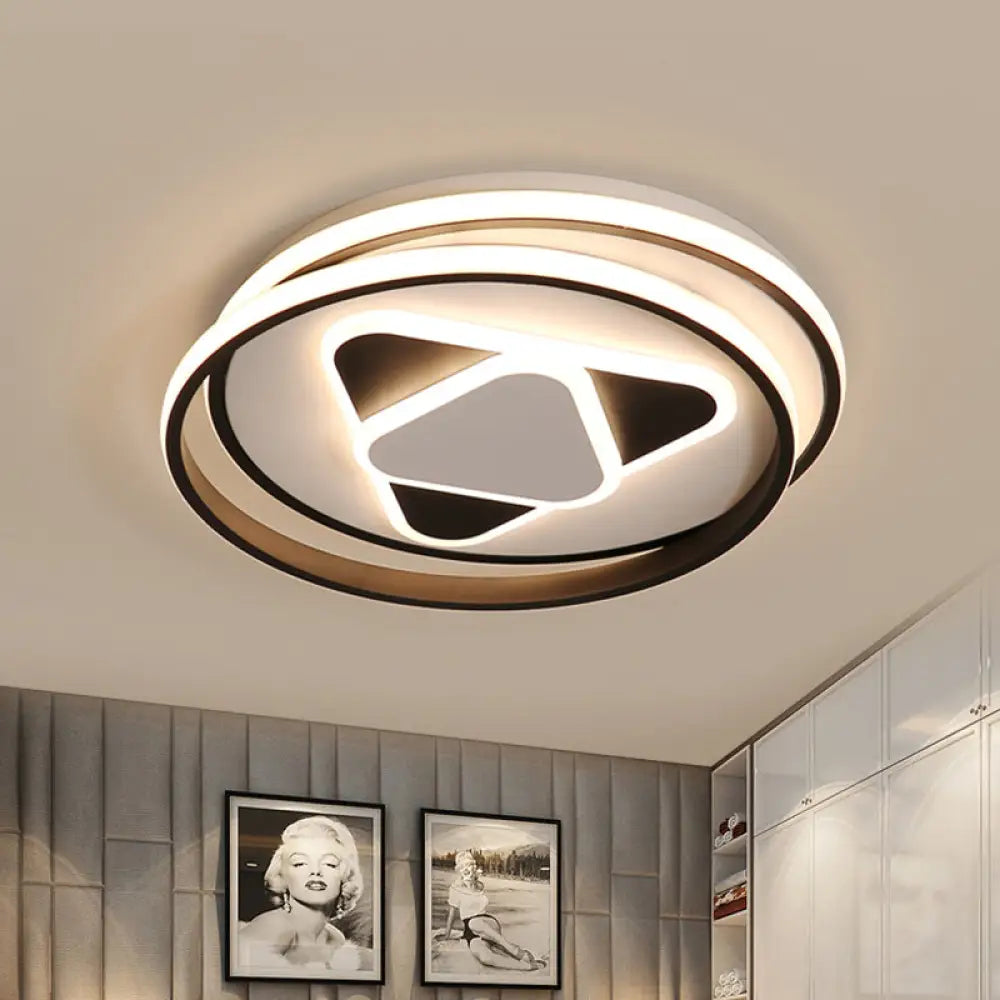 Contemporary Black Triangle Flush Mount Led Ceiling Light - 16.5’/20.5’ Wide Warm/3 Color