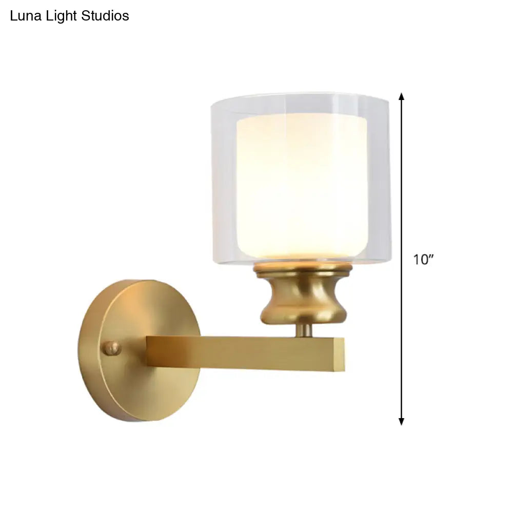 Contemporary Brass Wall Mounted Light Fixture For Living Room - Armed Sconce With Metal Frame & 1