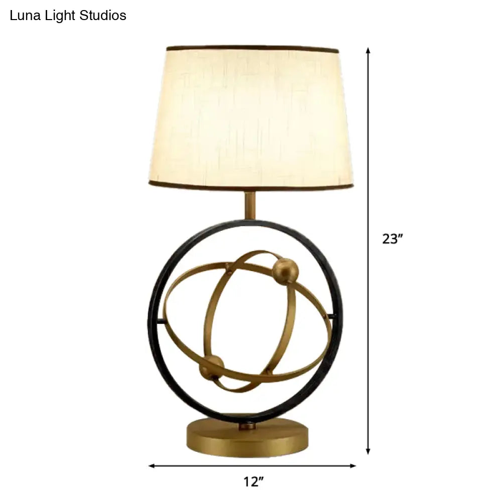Contemporary Bronze Fabric Table Lamp - 1-Light Bedroom Night Light With Round Metal Base