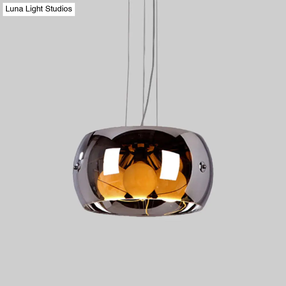Contemporary Chrome Dining Room Chandelier with Drum Mirrored Glass Shade - 3 Bulb Hanging Light Chrome