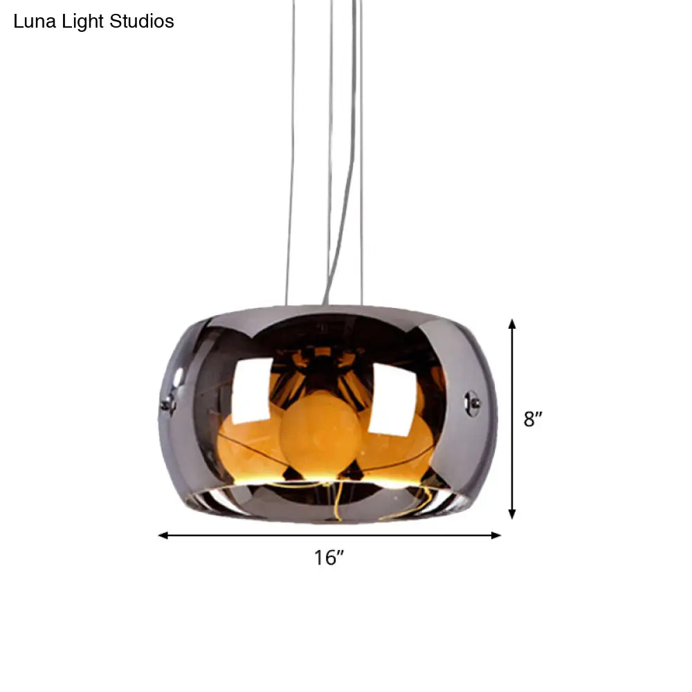 Contemporary Chrome Dining Room Chandelier with Drum Mirrored Glass Shade - 3 Bulb Hanging Light Chrome