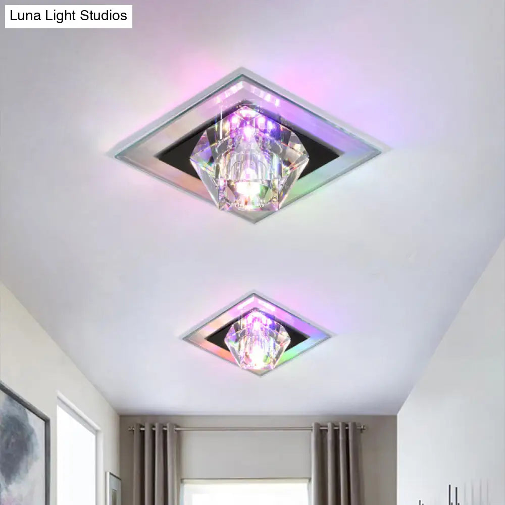 Contemporary Clear Crystal Led Ceiling Light - Pentagonal Porch Flushmount