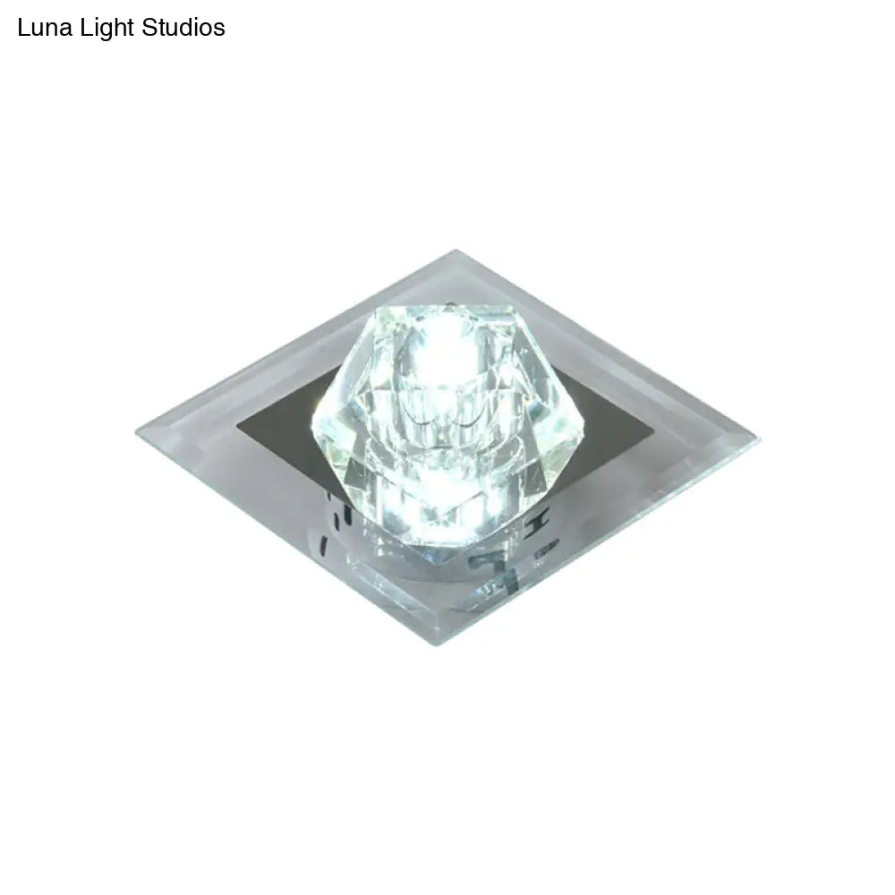 Contemporary Clear Crystal Led Ceiling Light - Pentagonal Porch Flushmount