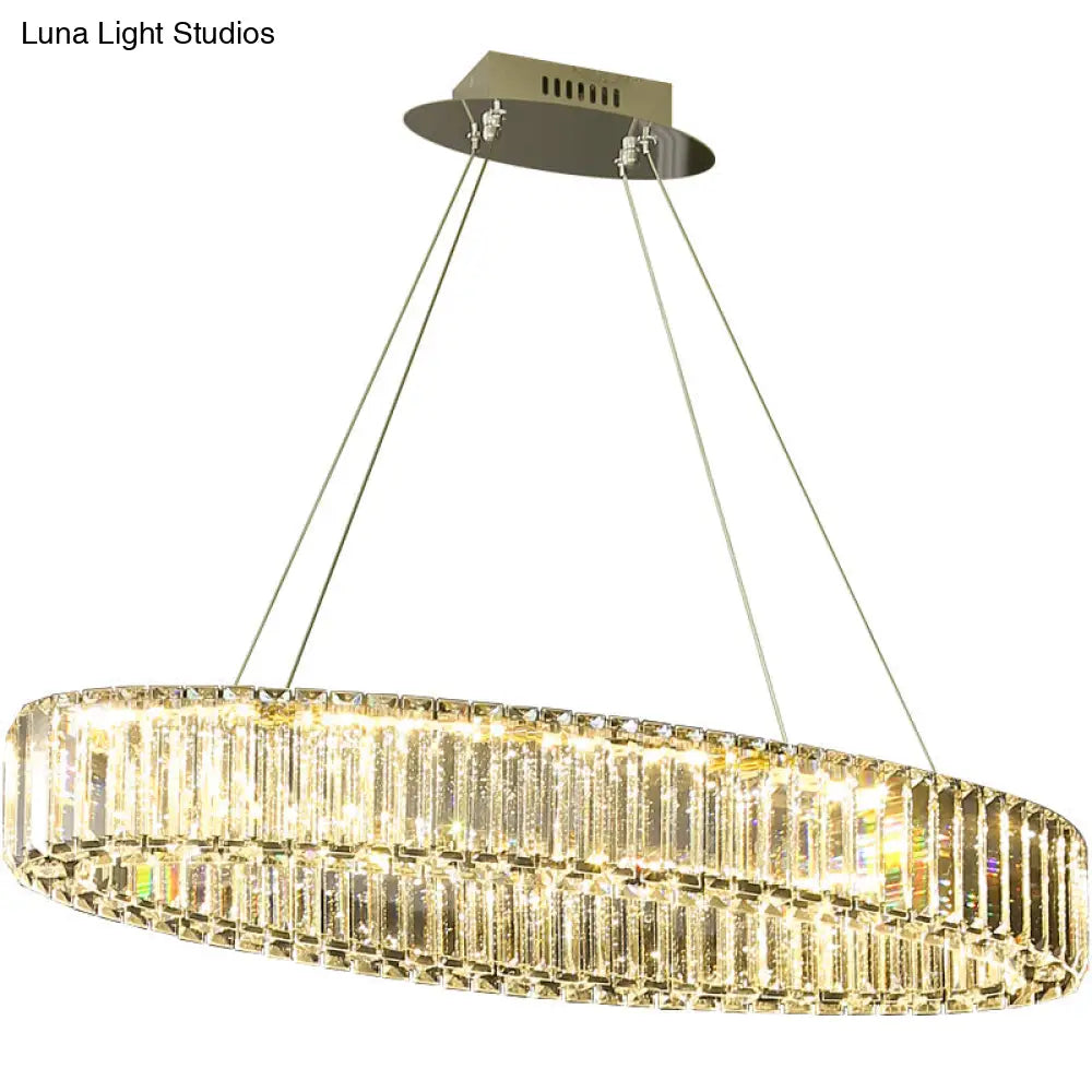 Contemporary Clear Crystal Prism Hanging Lamp For Dining Table - Island Light With K9 Crystals