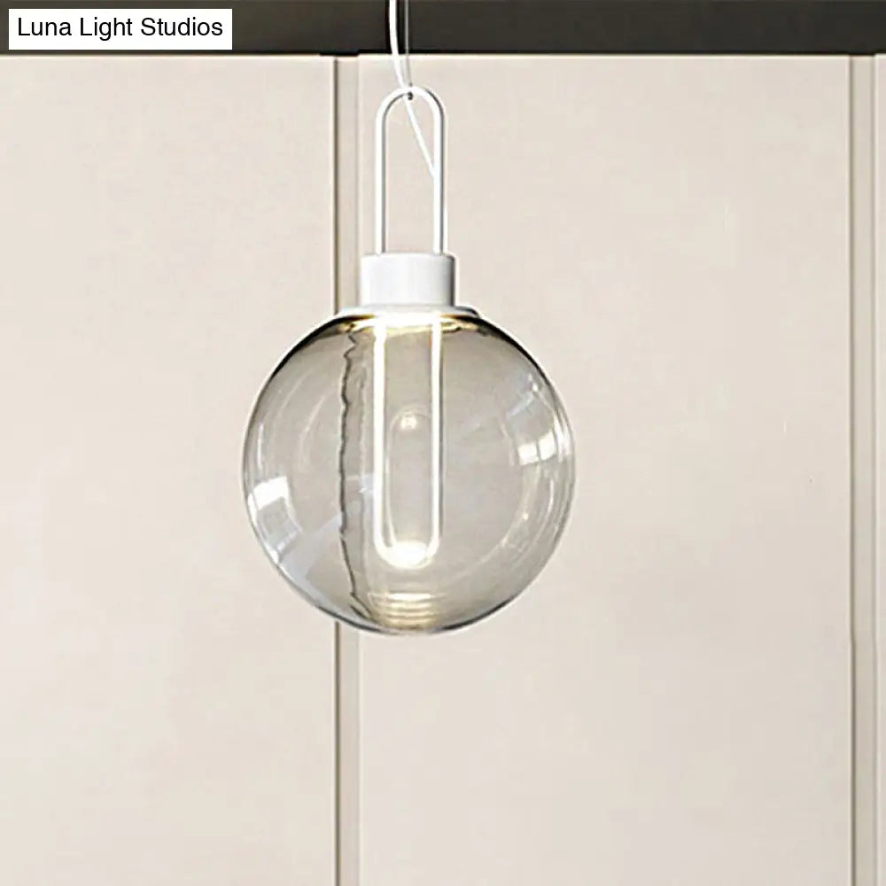 Contemporary Clear Glass Sphere Pendant Lighting - 1 Light White/Black Hanging Lamp Fixture For