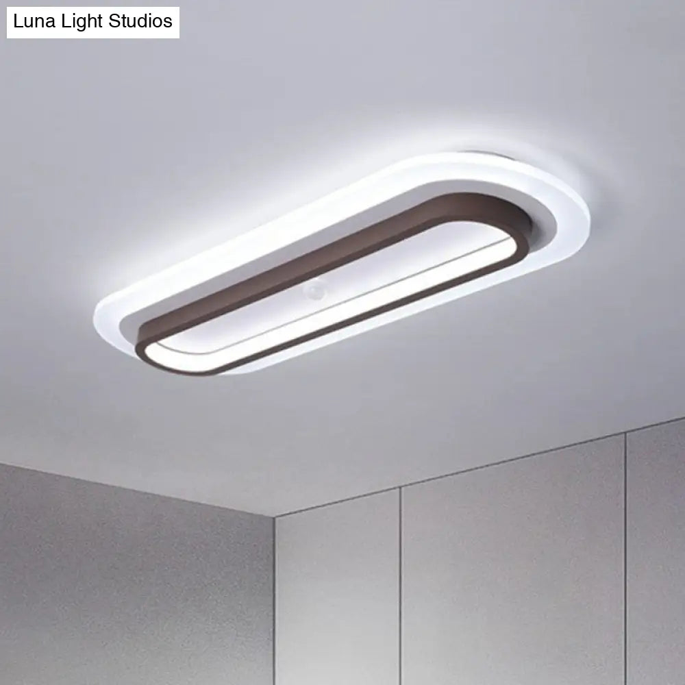 Contemporary Coffee Linear Flush Ceiling Light - Metal Led Mount For Corridor Lighting / Small White