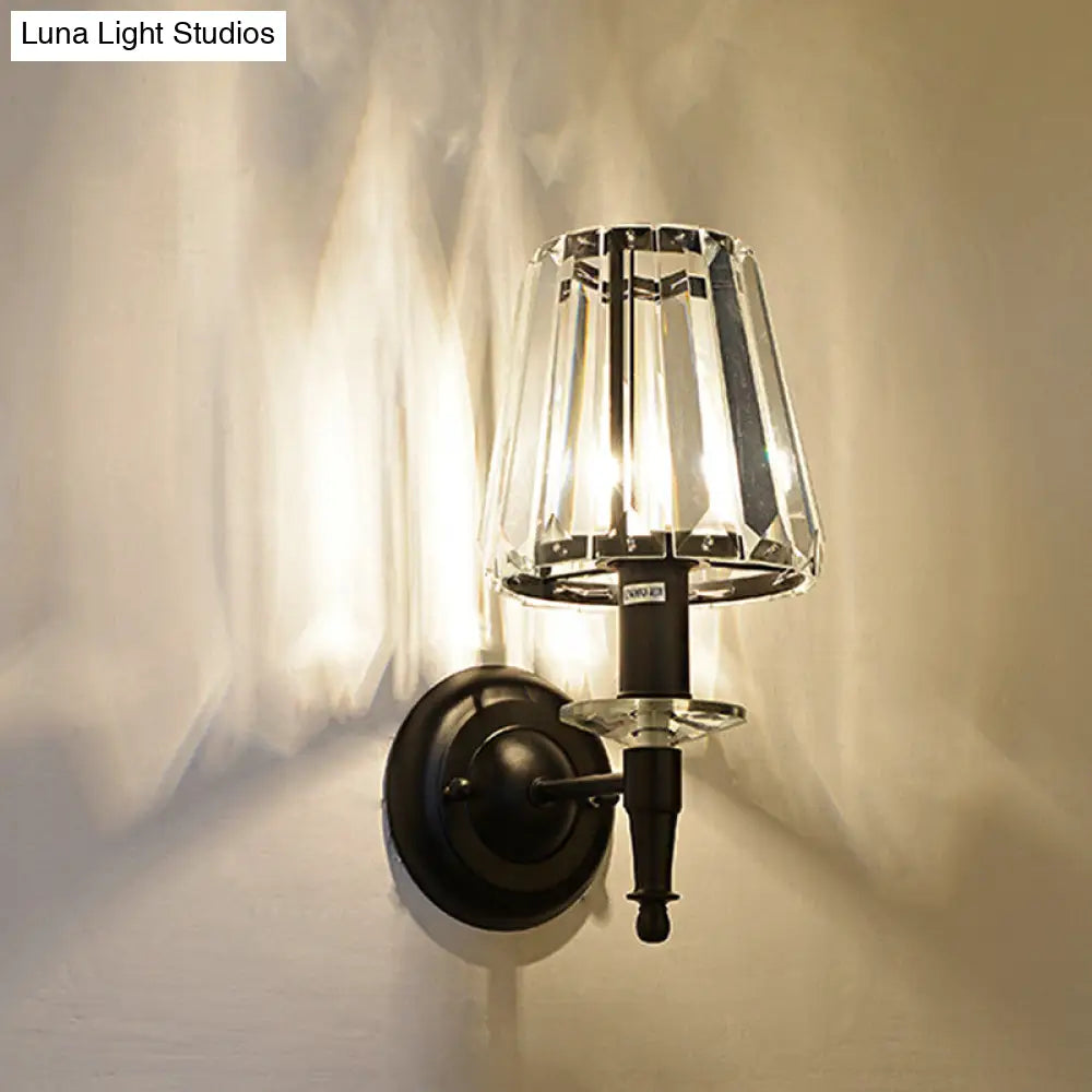 Contemporary Cone Clear Crystal Wall Sconce - Black 1 Light Lamp
