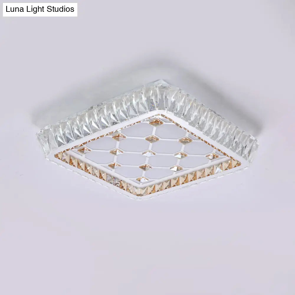 Contemporary Crystal Ceiling Flush Light With Led And White Trellis/Bowknot Design