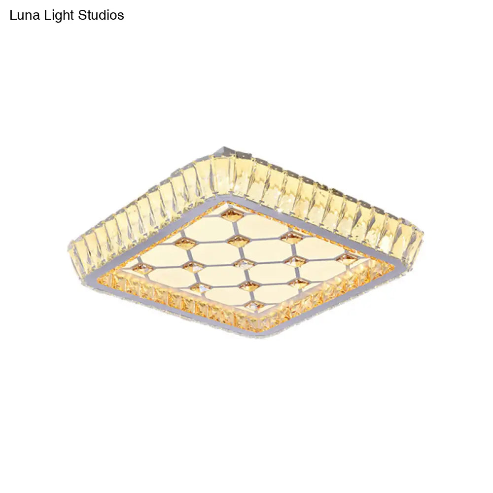 Contemporary Crystal Ceiling Flush Light With Led And White Trellis/Bowknot Design