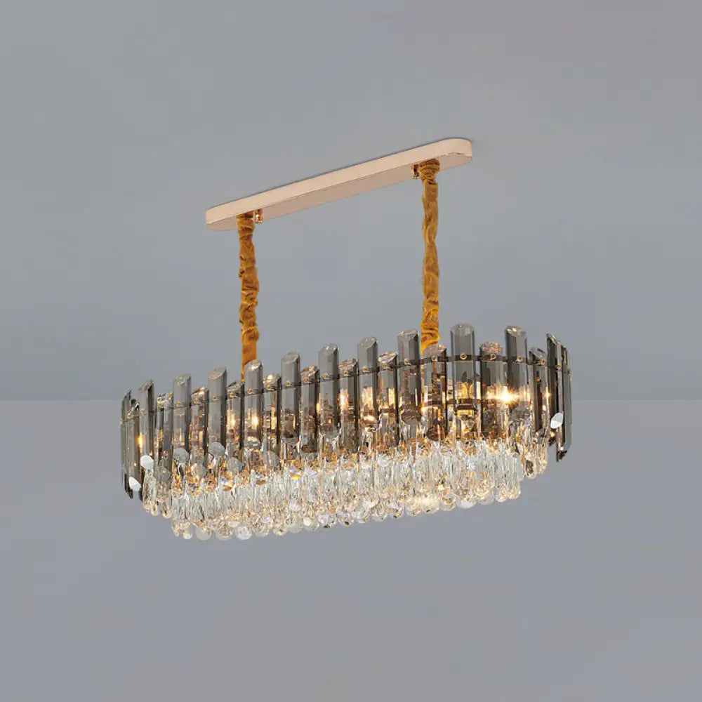 Contemporary Crystal Chandelier Pendant - Rose Gold Tier Suspended Lighting / 31.5 Smoke Grey
