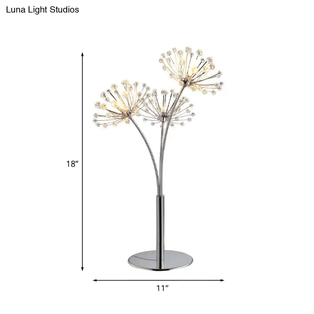 Contemporary Crystal Dandelion Table Lamp - Silver 1-Light Bedside Nightstand Light