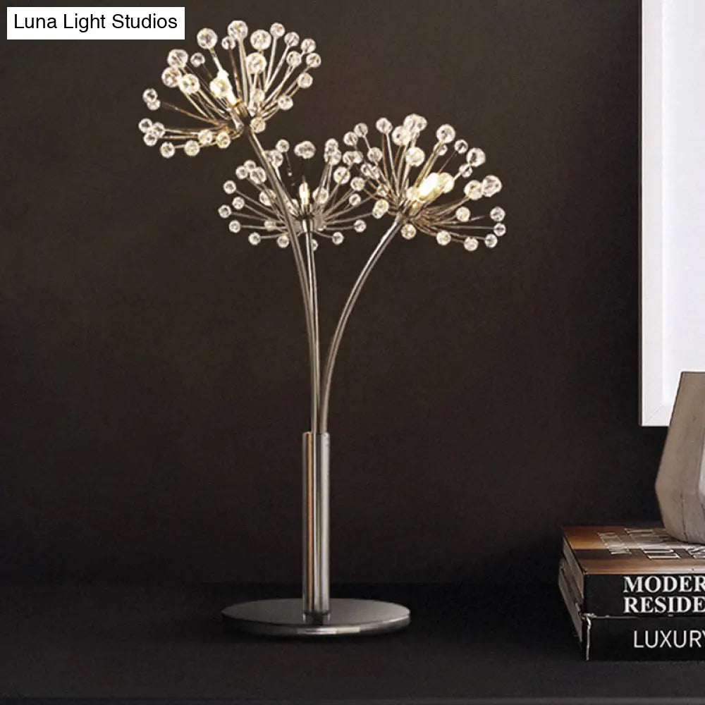 Contemporary Crystal Dandelion Table Lamp - Silver 1-Light Bedside Nightstand Light