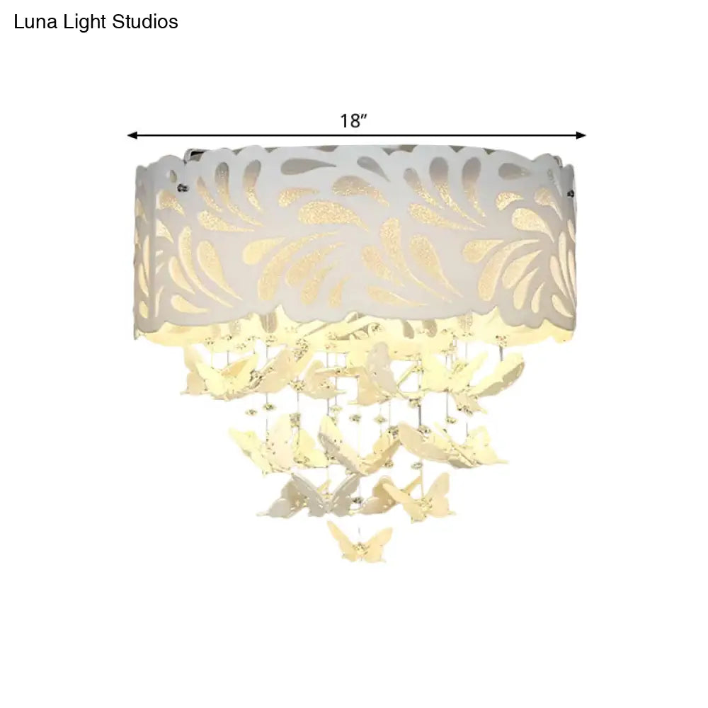 Contemporary Crystal Drop Led Flush Light - White 8/12 Heads 18’/23.5’/12.5’ Wide