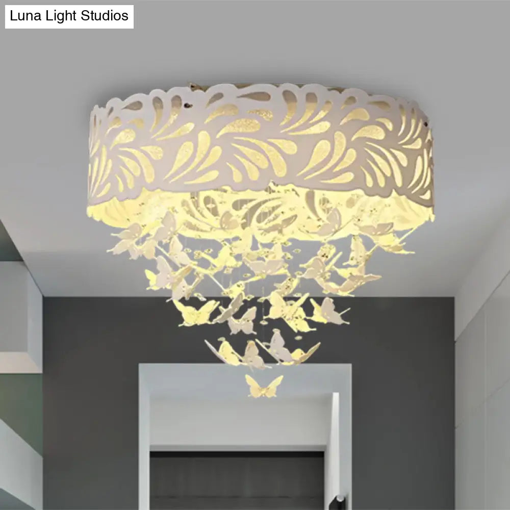 Contemporary Crystal Drop Led Flush Light - White 8/12 Heads 18’/23.5’/12.5’ Wide