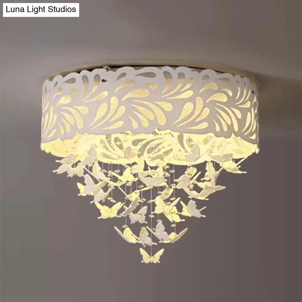 Contemporary Crystal Drop Led Flush Light - White 8/12 Heads 18’/23.5’/12.5’ Wide