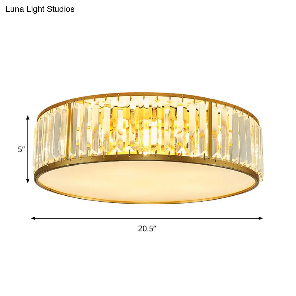 Contemporary Crystal Drum Flush Mount Ceiling Light Gold Finish 3/4/5 Lights Sizes