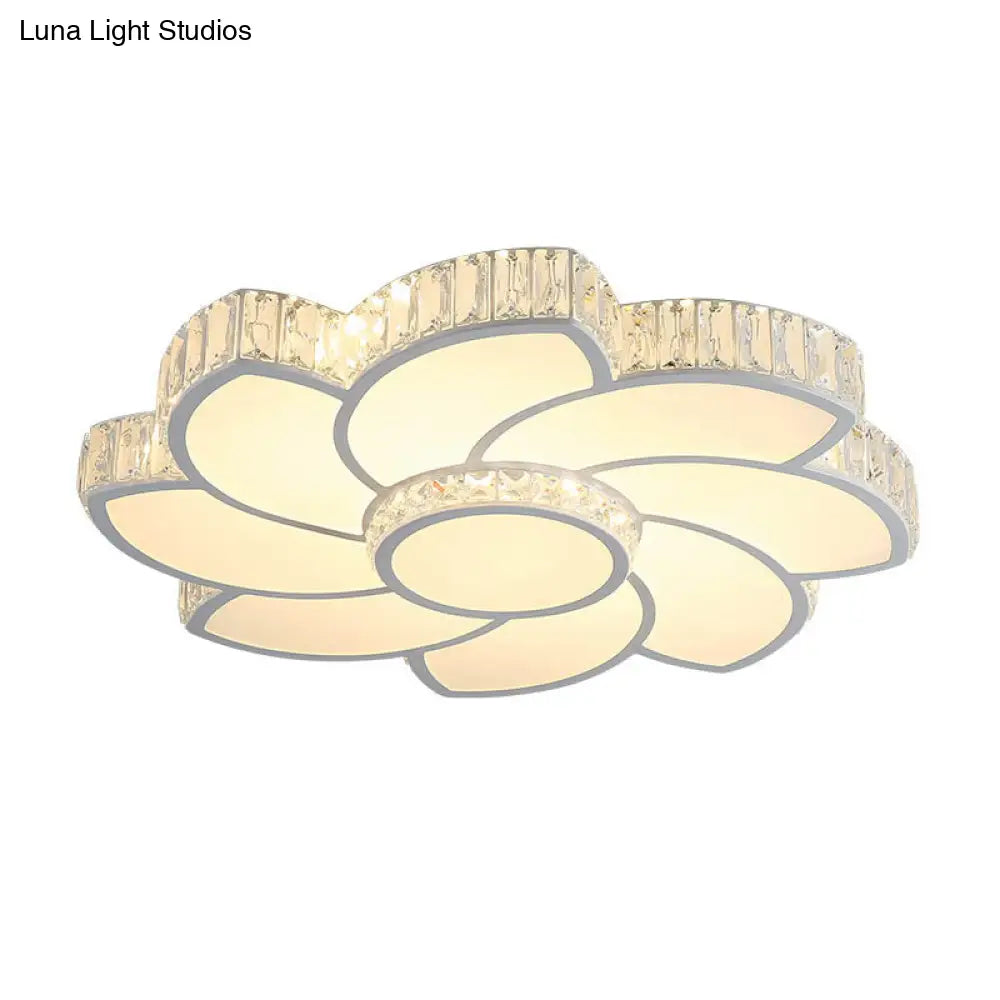 Contemporary Crystal Floral Led Flush Light For Bedroom - 23.5’/31.5’/39’ White 3 Colors
