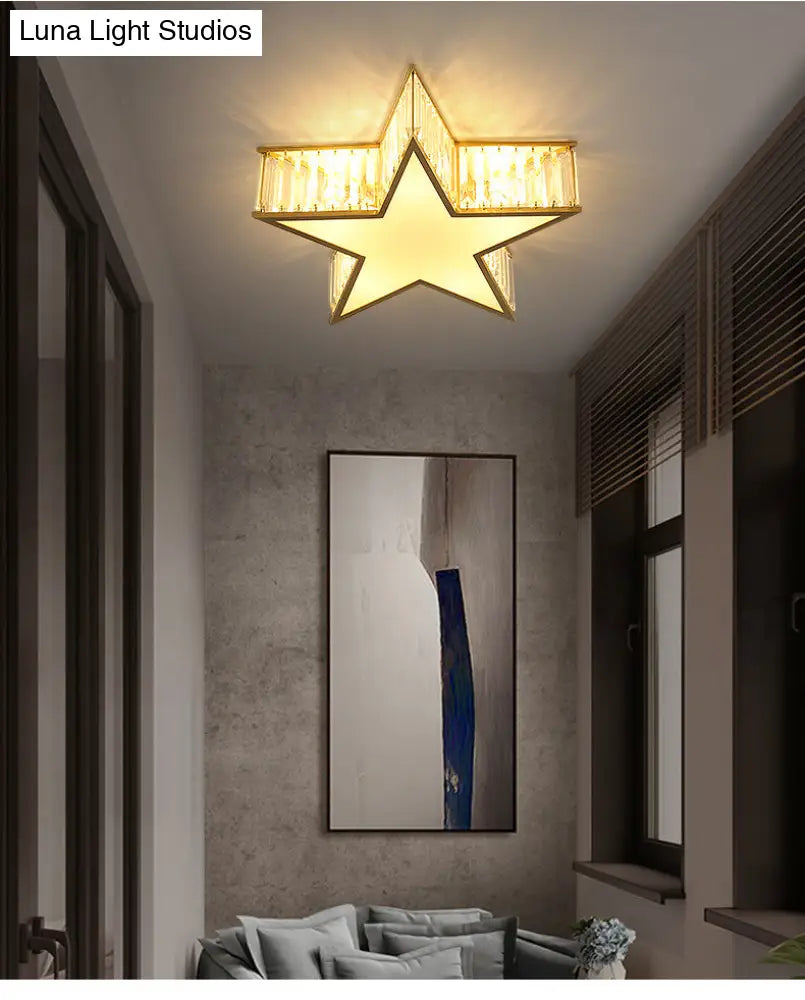 Contemporary Crystal Flush Mount Ceiling Light Fixture - Pentagram Design