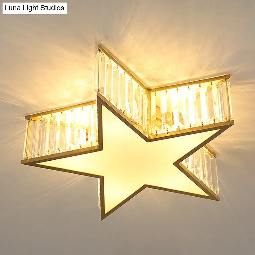 Contemporary Crystal Flush Mount Ceiling Light Fixture - Pentagram Design