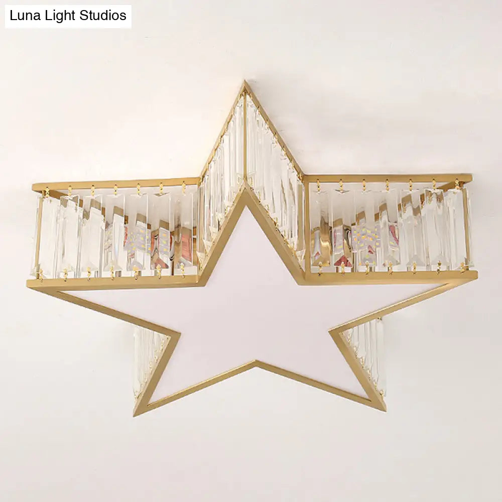 Contemporary Crystal Flush Mount Ceiling Light Fixture - Pentagram Design
