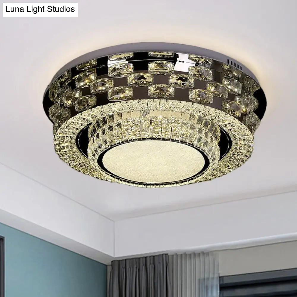 Contemporary Crystal Led Ceiling Light Fixture - Chrome Round/Square Flush - Mount