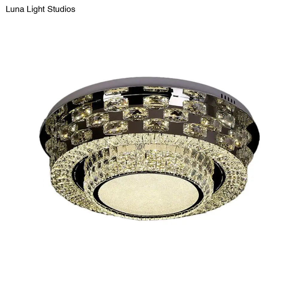 Contemporary Crystal Led Ceiling Light Fixture - Chrome Round/Square Flush - Mount