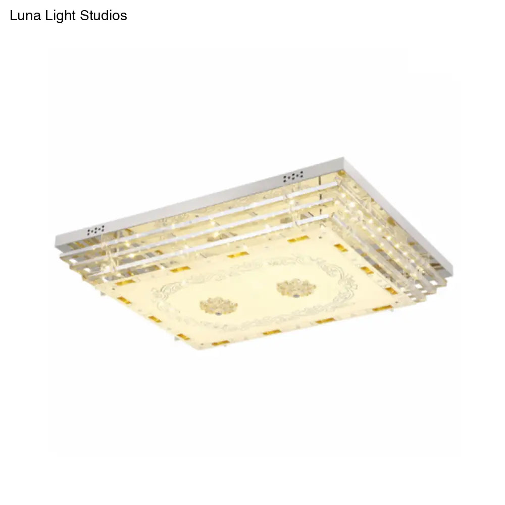 Contemporary Crystal Rod Ceiling Light In White Rectangle Design - Led Fixture With Multi-Color