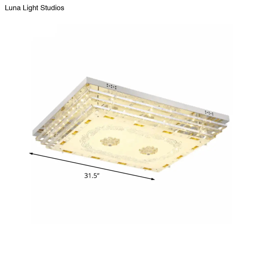 Contemporary Crystal Rod Ceiling Light In White Rectangle Design - Led Fixture With Multi-Color