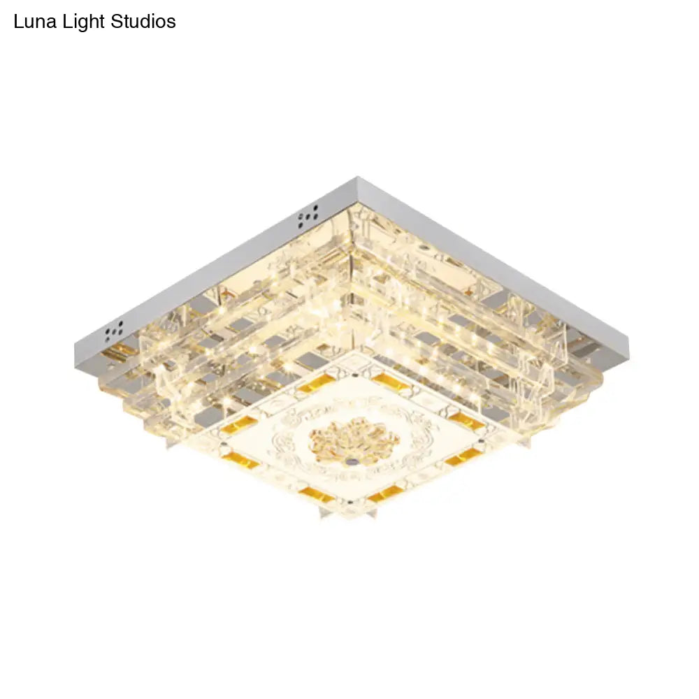 Contemporary Crystal Rod Ceiling Light In White Rectangle Design - Led Fixture With Multi-Color