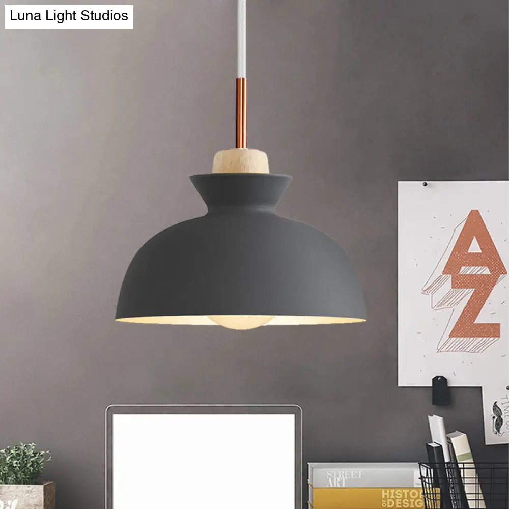 Contemporary Dome/Cone Metal Pendant Light - Grey/Yellow/Green