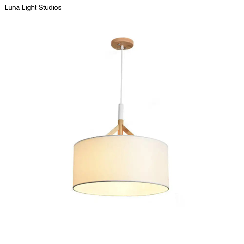 Contemporary Drum Pendant Light - White/Black Fabric 1-Light Ceiling Fixture