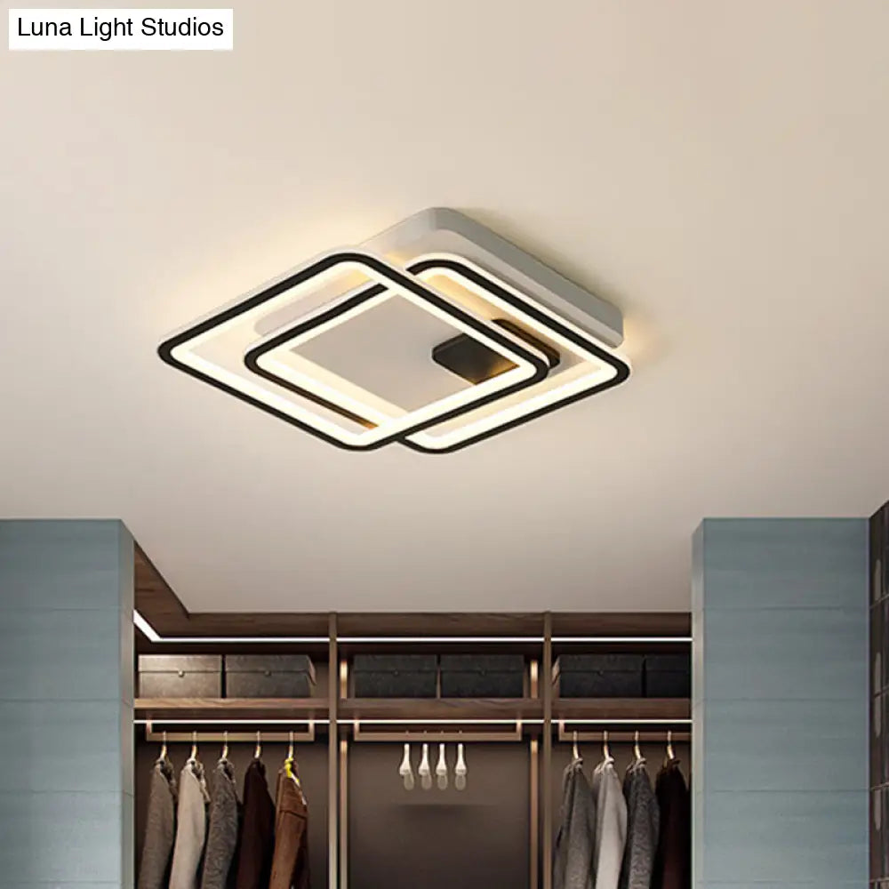 Contemporary Dual Square Led Ceiling Mount Light 18’/23’ Wide Black Finish Warm/White