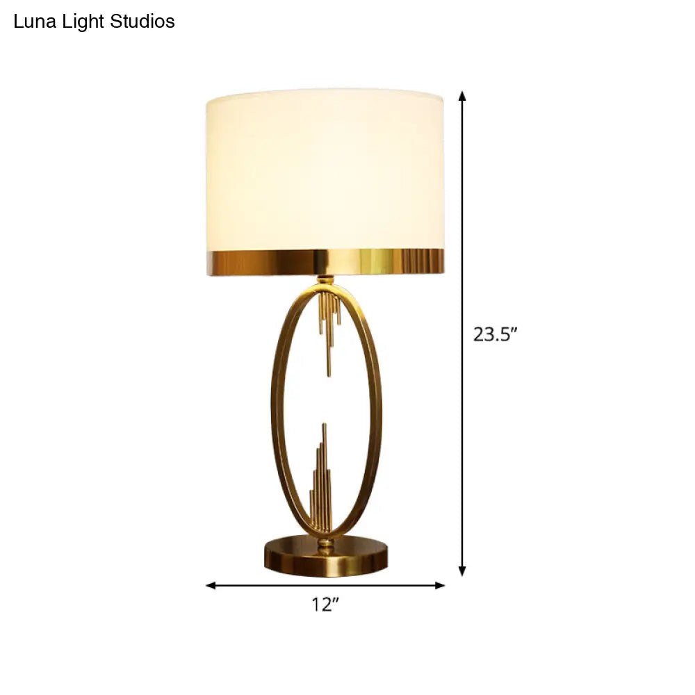 Contemporary Fabric 1-Head Cylindrical Table Light - White Nightstand Lamp (12/16 Wide)
