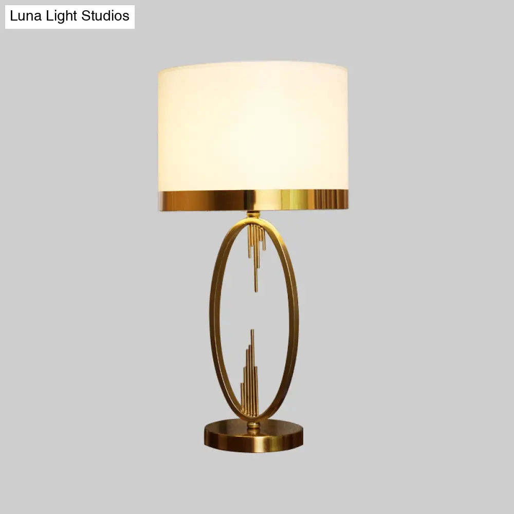 Contemporary Fabric 1-Head Cylindrical Table Light - White Nightstand Lamp (12/16 Wide)