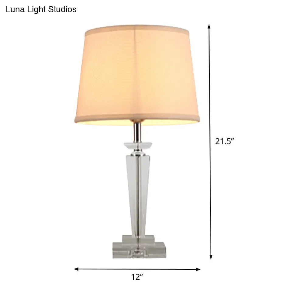 Contemporary Fabric Table Lamp With Hand-Cut Crystal And White Tapered Shade