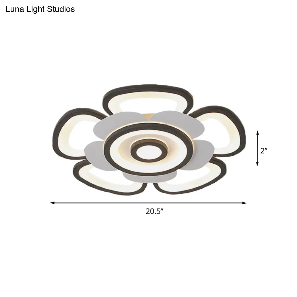 Contemporary Floral Acrylic Led Flush Mount Ceiling Light In Black And White With Warm/White Glow -